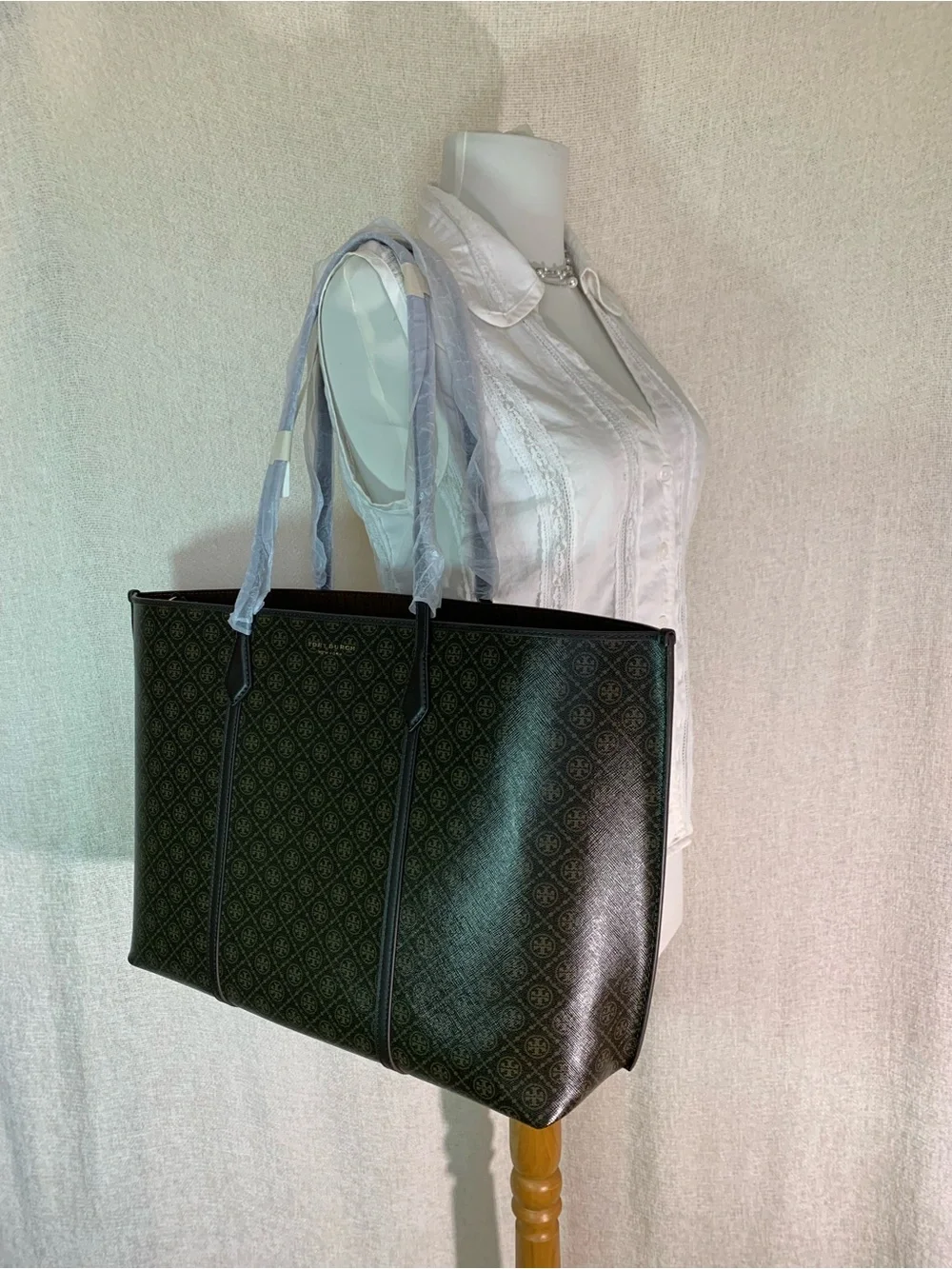 Tory Burch Perry Brown Monogram Coated Canvas Large Tote Bag